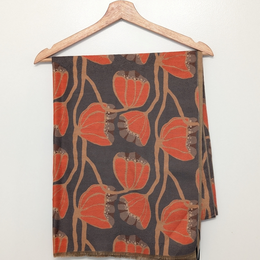 Floral Patterned Scarf in Orange and Brown